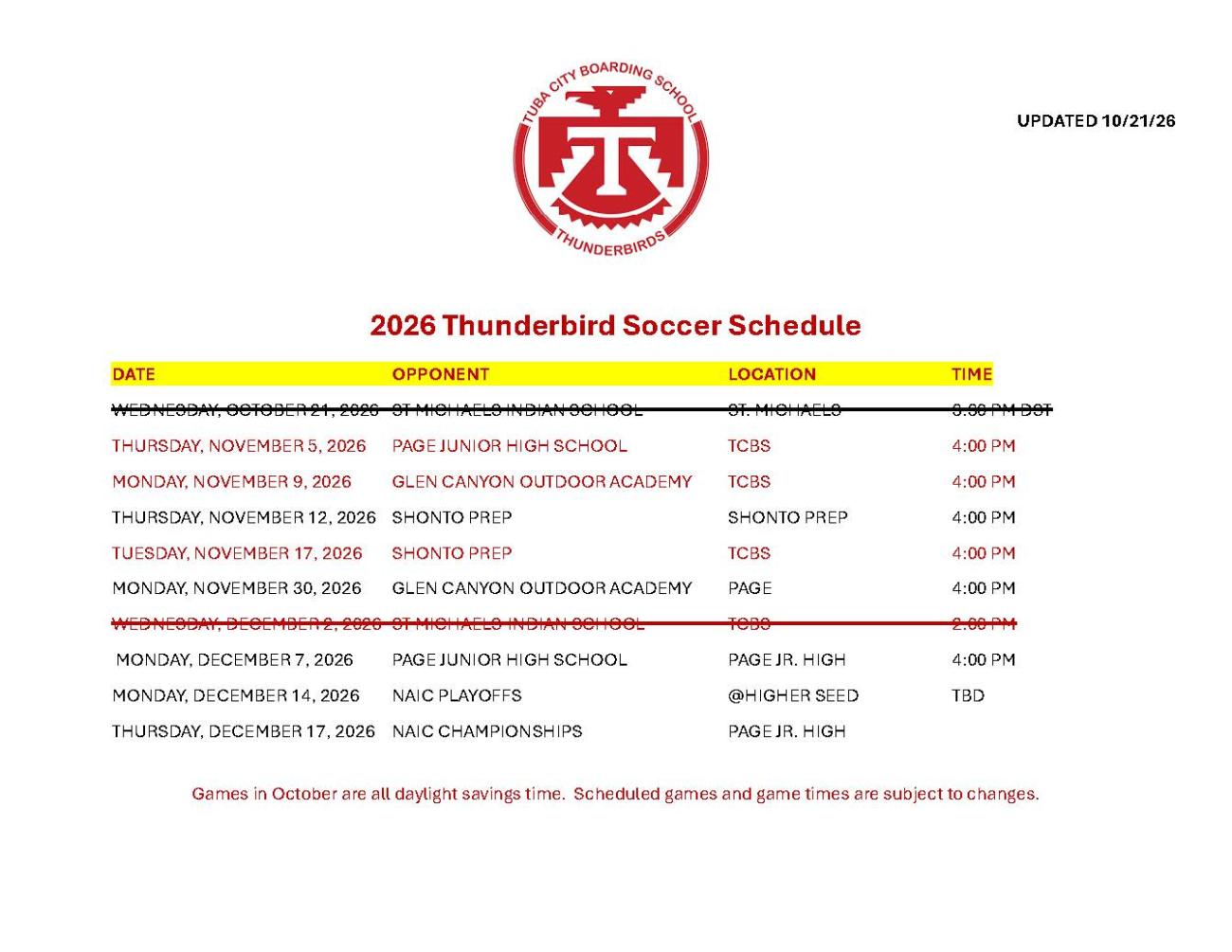 Soccef Schedule
