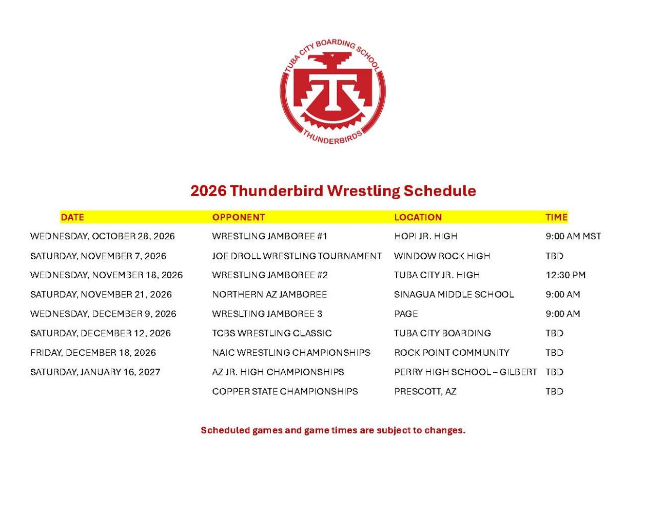 Wrestling Schedule