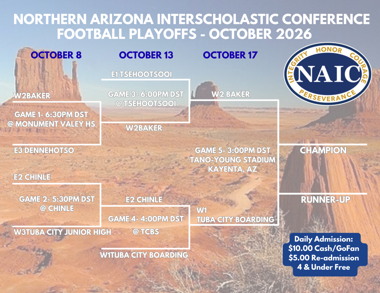 2026-2027 NAIC Football Playoff Bracket